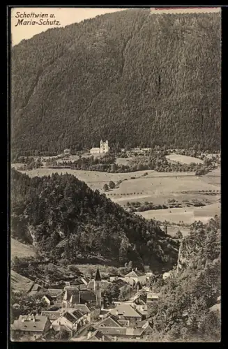 AK Schottwien, Panorama mit Ort und Maria-Schutz