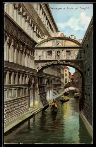 AK Venedig, Ponte dei Sospiri, Gondel unter der Brücke im Kanal