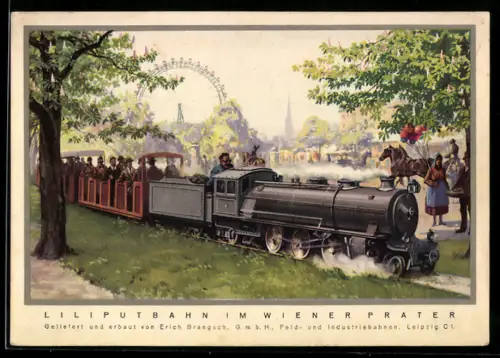 AK Wien, Liliputbahn im Wiener Prater, Riesenrad