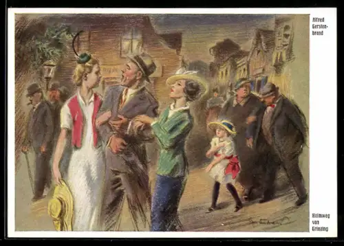 Künstler-AK Alfred Gerstenbrand: Menschen auf dem Heimweg von Grinzing