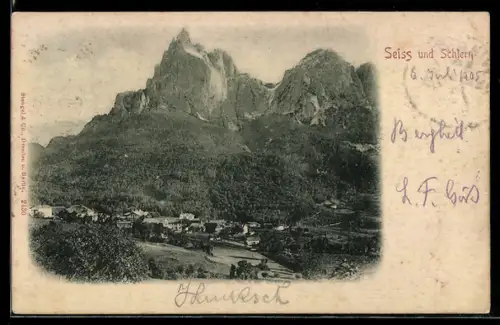 AK Seis am Schlern, Ortsansicht mit Schlern-Gipfel