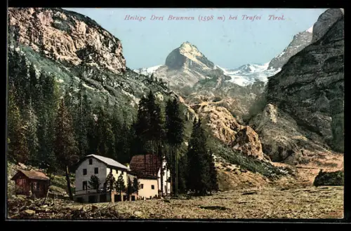 AK Heilige Drei Brunnen bei Trafoi, Ortspartie vor Bergpanorama