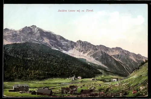 AK Sulden /Tirol, Ortsansicht mit Bergpanorama im Hintergrund