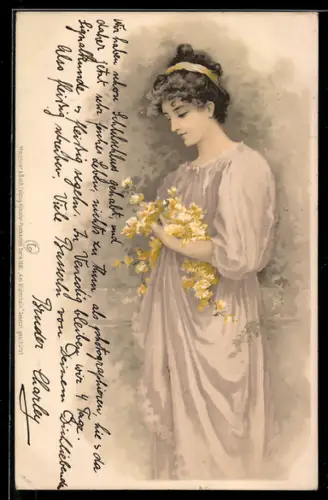 Künstler-AK Meissner & Buch (M&B) Serie 1081: Am Blütenhain, Mädchen mit gelben Blumen