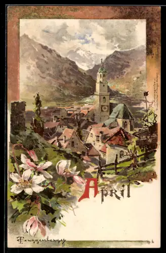 Künstler-AK Theodor Guggenberger: Monatsgrüsse, April, Ortsansicht
