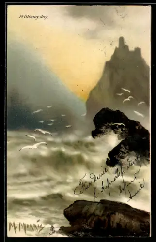 Künstler-AK Raphael Tuck & Sons Nr. 2570: Meer bei Sturm mit Möwen