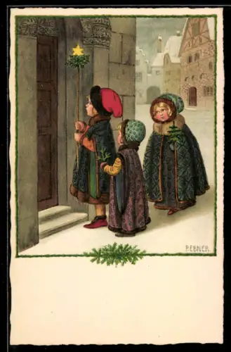 Künstler-AK Pauli Ebner: Kleine Sternensinger vor der Tür