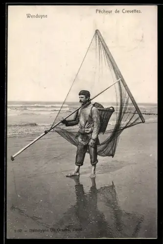 AK Wenduyne, Pecheur de Crevettes, Krebsfischer am Strand