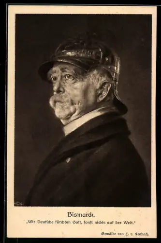 Künstler-AK Bismarck, Wir Deutsche Fürchten Gott..., Portrait mit Kürassier-Tombak