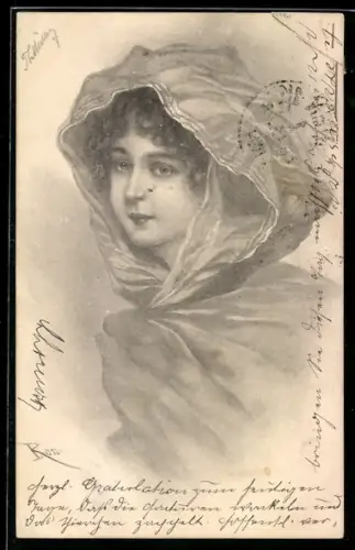 Künstler-AK Theo Stroefer Serie 264 No. 4: Dame mit Kapuze