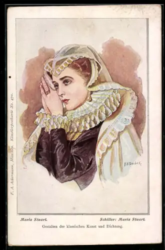 Künstler-AK Franz Doubek: Frauengestalten aus Kunst und Dichtung, Maria Stuart, Jugendstil