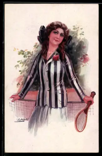 Künstler-AK Luis Usabal: hübsche Tennisspielerin