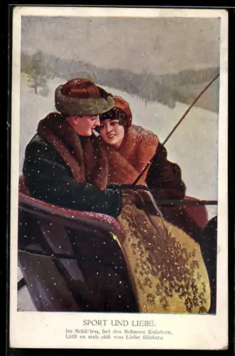 AK Liebespaar fährt mit dem Pferdeschlitten
