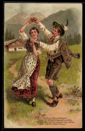 AK Paar in Tracht beim Volkstanz