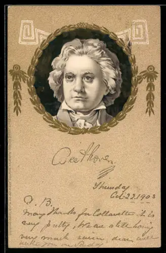 Lithographie Porträtbild von Komponist Ludwig van Beethoven