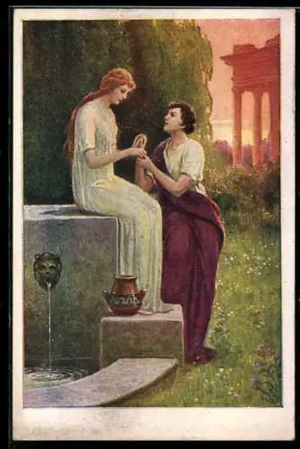 Künstler-AK C. Benesch: Nur Dir, meine Liebe, Mann bei Frau am Brunnen