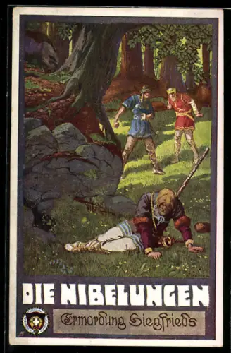 Künstler-AK Ernst Kutzer: Nibelungen, Ermordung des Siegfried