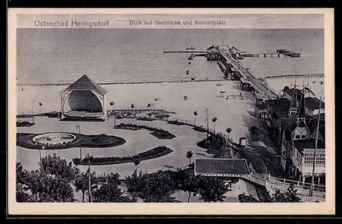 AK Heringsdorf, Ostseebad, Seebrücke und Konzertplatz