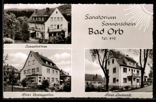 AK Bad Orb, Sanatorium Sonnenschein, Haus Rosengarten, Haus Lindeneck