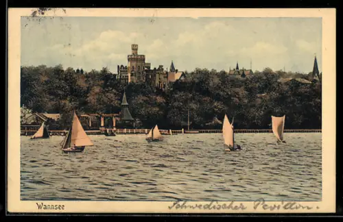 AK Berlin-Wannsee, Uferpartie mit Schloss