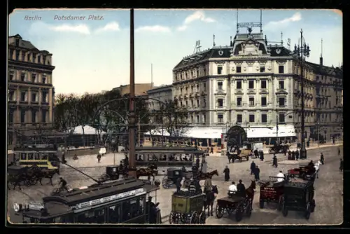 AK Berlin-Tiergarten, Potsdamer Platz mit Strassenbahn