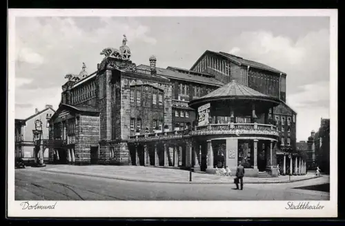 AK Dortmund, Stadttheater mit Strassenpartie