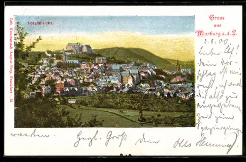 Künstler-AK Marburg a. d. L., Totalansicht mit Schloss
