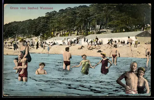 AK Berlin-Wannsee, Seebad mit Besuchern im Badeanzug