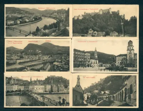 Klapp-AK Salzburg, Festung v. Kapuzinerberg, Staatsbrücke, St. Peter-Friedhof