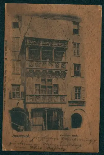 Holzbrand-Imitations-AK Innsbruck, Goldenes Dachl