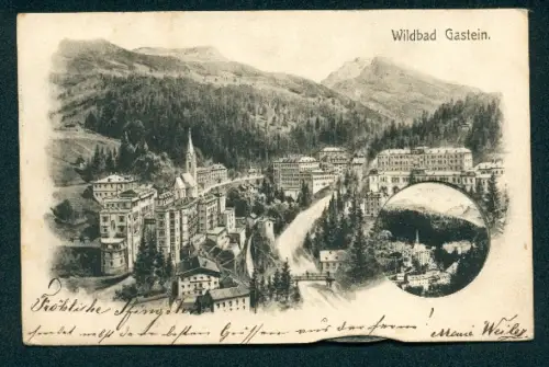 Mechanische-AK Bad Gastein, Kaiser Wilhelm Denkmal, Evang. Kirche, Blick über den Ort