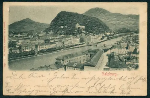 Relief-AK Salzburg, Flusspartie mit Hügeln