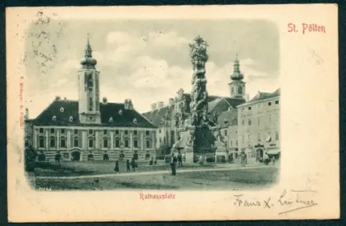 Relief-AK St. Pölten, Partie am Rathausplatz