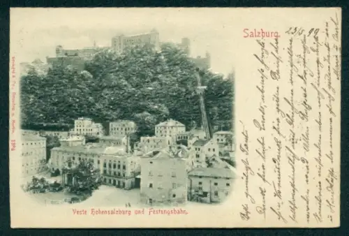 Relief-AK Salzburg, Veste Hohensalzburg und Festungsbahn