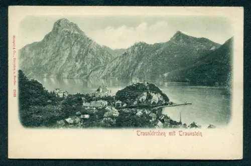 Relief-AK Traunkirchen, Ortsansicht mit Traunstein