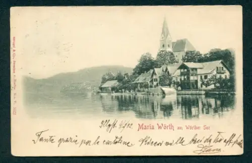 Relief-AK Maria Wörth am Wörther See, Blick zum Ort