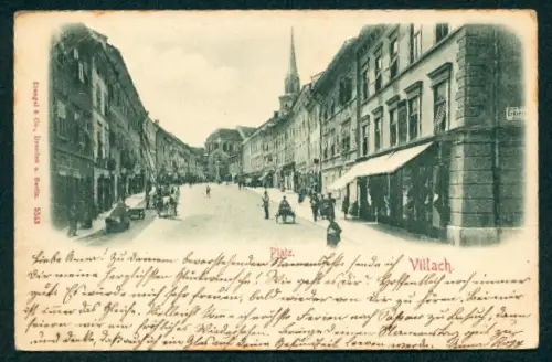 Relief-AK Villach, Partie am Platz