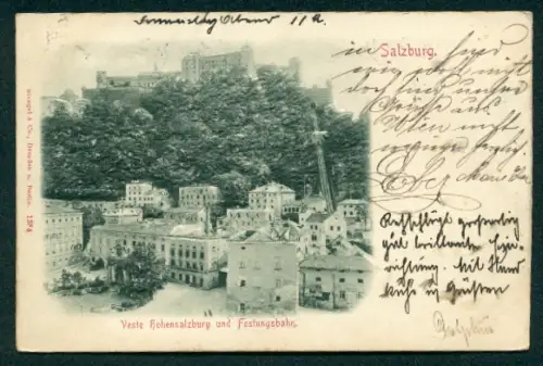 Relief-AK Salzburg, Veste Hohensalzburg und Festungsbahn