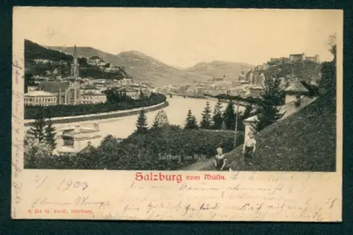 Relief-AK Salzburg, Blick vom Mülln