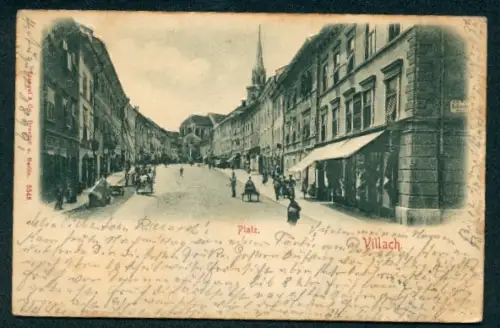 Relief-AK Villach, Partie am Platz