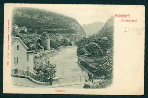 Relief-AK Feldkirch /Arlbergbahn, Partie an der Illbrücke