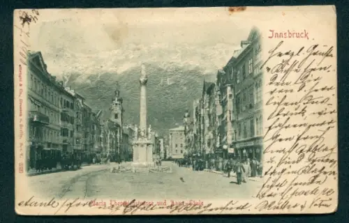Relief-AK Innsbruck, Maria-Theresienstrasse mit Anna-Säule