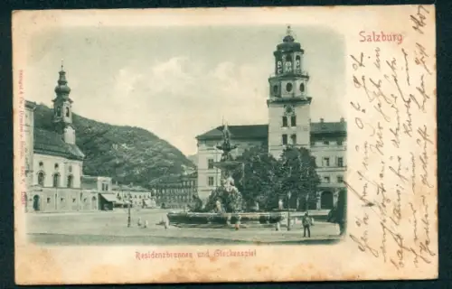Relief-AK Salzburg, Residenzbrunnen und Glockenspiel