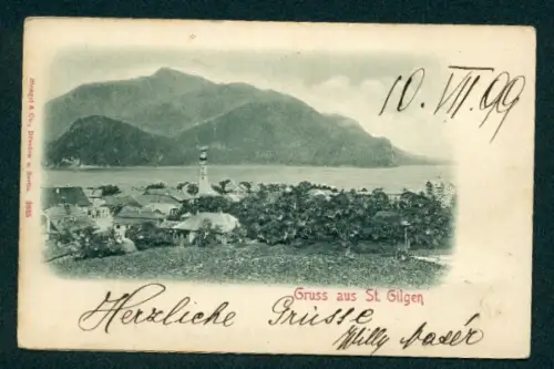Relief-AK St. Gilgen, Ortsansicht mit Kirche