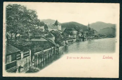 Relief-AK Leoben, Blick von der Murbrücke