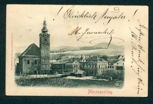 Relief-AK Mürzzuschlag, Blick zur Kirche