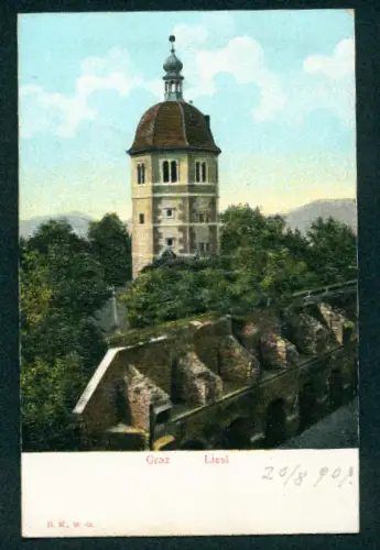 Relief-AK Graz, Liesl umgeben von Bäumen