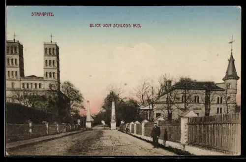 AK Straupitz, Strassenblick vom Schloss aus