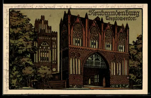 Steindruck-AK Neubrandenburg, Blick zum Treptowertor