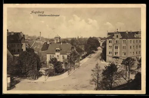 AK Augsburg, Oblatterwallstrasse aus der Vogelschau